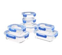 Amazon Basics Glass Locking Lid Food Storage, 14 Count Set, 7 Containers and 7 BPA-Free Lids, Clear With Blue Silicone Ring