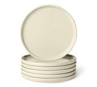 Amazon Basics Glazed Stoneware Appetizer Plates, 6-Piece Set, 17cm, Microwave and Dishwasher-Safe, Ivory