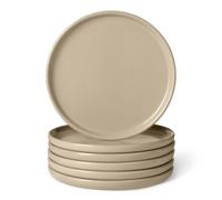 Amazon Basics Glazed Stoneware Appetizer Plates, 6-Piece Set, Microwave and Dishwasher-Safe, 17cm, Linen Gray