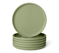 Amazon Basics Glazed Stoneware Appetizer Plates, 6-Piece Set, Microwave and Dishwasher-Safe, 17cm, Olive
