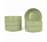 Amazon Basics Glazed Stoneware Cereal Bowls, 6-Piece Set, 14cm, Microwave and Dishwasher-Safe, Olive