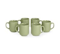 Amazon Basics Glazed Stoneware Coffee Mugs, 6-Piece Set, 473ml, Microwave and Dishwasher-Safe, Olive