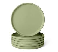 Amazon Basics Glazed Stoneware Dinner Plates, 6-Piece Set, 26.7cm, Microwave and Dishwasher-Safe, Olive