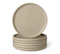 Amazon Basics Glazed Stoneware Dinner Plates, 6-Piece Set, Microwave and Dishwasher-Safe, 26.67cm, Linen Gray