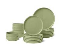 Amazon Basics Glazed Stoneware Dinnerware, 18-Piece Set, 6 Full Place Settings, Dishwasher-Safe, Olive