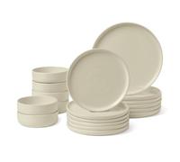 Amazon Basics Glazed Stoneware Dinnerware Set, 18-Piece, Service for 6, Dinner and Salad Plates, Microwave and Dishwasher-Safe, Ivory