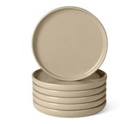 Amazon Basics Glazed Stoneware Salad Plates, 6-Piece Set, 21.1cm, Microwave and Dishwasher-Safe, Linen Gray