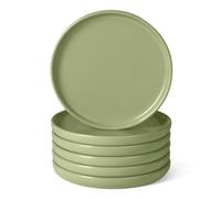 Amazon Basics Glazed Stoneware Salad Plates, 6-Piece Set, 21.1cm, Microwave and Dishwasher-Safe, Olive
