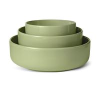 Amazon Basics Glazed Stoneware Serving Bowls, 3-Piece Set, Dishwasher-Safe, Olive