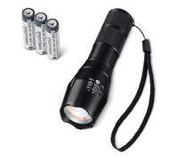 Amazon Basics Handheld LED Flashlight with 5 Light Modes - 200 Lumen Zoomable Handheld Torch - Water Resistant Aluminum Flashlight with Lanyard - Batteries Included - Black