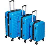 Amazon Basics Hard Shell Luggage Set (Small + Medium + Large) - Expandable ABS Travel Luggage with 4 Double Spinner Wheels - Scratch Resistant and Lightweight Construction - Light Blue