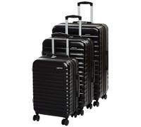 Amazon Basics Hard Shell Luggage Set (Small + Medium + Large) - Expandable ABS Travel Luggage with 4 Double Spinner Wheels - Scratch Resistant and Lightweight Construction - Black