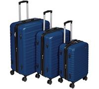 Amazon Basics Hard Shell Luggage Set (Small + Medium + Large) - Expandable ABS Travel Luggage with 4 Double Spinner Wheels - Scratch Resistant and Lightweight Construction - Navy Blue