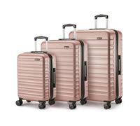 Amazon Basics Hard Shell Luggage Set (Small + Medium + Large) - Expandable ABS Travel Luggage with 4 Double Spinner Wheels - Scratch Resistant and Lightweight Construction - Rose Gold