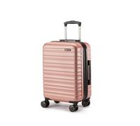 Amazon Basics Hard Shell Small Suitcase - Expandable ABS Hand Luggage with 4 Double Spinner Wheels - Scratch Resistant and Lightweight Construction - 55 x 37.5 x 25.5cm - Rose Gold