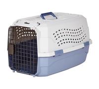 Amazon Basics Hard-Sided Cat Carrier, Two-Door Top-Load Pet Dog/Cat Travel Box Carrier, Blue, 58 L x 38 W x 33 H cm