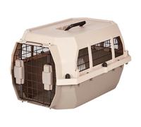 Amazon Basics Hard-Sided Dog and Cat Kennel Single-Door Travel Pet Carrier with Metal Wire Ventilation 23.6""""L x 15.7""""W x 13.0""""H Beige