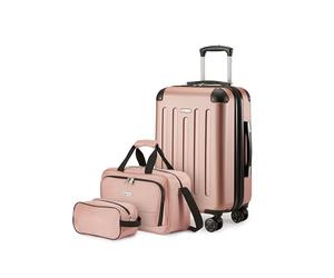 Amazon Basics Hardside Carry-On Spinner Luggage Set, 3-Piece, Carry-On Suitcase, Tote Bag, Compact Travel Bag, Expandable, 4 Spinner Wheels, Rose Gold