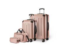 Amazon Basics Hardside Spinner Luggage Set, 4-Piece, Large Suitcase, Carry-On Suitcase, Tote Bag, Compact Travel Bag, Expandable, 4 Spinner Wheels, Rose Gold