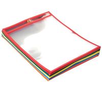 Amazon Basics Heavy Duty Dry Erase Job Ticket Holders, Document Protectors with Clear Plastic Film and Multicolored Fabric Edge, 8.5" x 11", Pack of 25