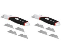 Amazon Basics Heavy Duty Retractable Auto-Load Ergonomic Utility Knife 3-Position Locking Blade with 4 Replaceable Blades in Designed Storage, Black/Silver (Pack of 2)