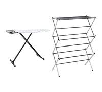 Amazon Basics Ironing Board with H-Shaped Iron Rest, Medium, 122x38 cm - Black and Amazon Basics Foldable Concertina Indoor Clothes Airer - Chrome