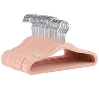 Amazon Basics Kids Velvet, Non-Slip Clothes Hangers for Infant and Toddler, 11.6 Inches, Pack of 50, Blush Pink/Silver