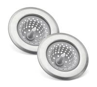 Amazon Basics Kitchen Sink Strainer and Sink Plug Filter, Stainless Steel and Silicone, Anti-Clog, Dishwasher Safe, Rust Resistant, Grey, 2-Pack