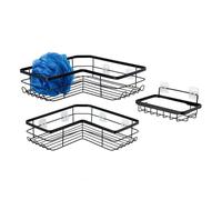 Amazon Basics L shape Adhesive Stainless Steel Shower Caddy, Black, Set of 3