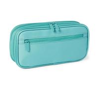 Amazon Basics Large Capacity Pencil Case with Durable Zipper, Multi-Compartment, Cyan Mild,for Girls, Boys, Adults, School and Office Stationery Supplies