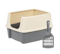 Amazon Basics Large Cat Litter Box with High Sides Open Top Includes Scoop 19 x 15 x 11.75 inches Grey/Beige