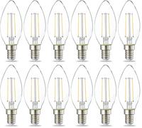 Amazon Basics LED E14 Small Edison Screw Candle Bulb, 2.1W (Equivalent to 25W), Clear Filament, Non Dimmable, Pack of 12, Warm White
