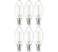 Amazon Basics LED E14 Small Edison Screw Candle Bulb, 2.1W (Equivalent to 25W), Clear Filament, Non Dimmable, Pack of 6, Warm White