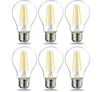 Amazon Basics LED E27 Edison Screw Bulb, 7W (Equivalent to 60W), Clear Filament, Warm White, Non Dimmable - Pack of 6
