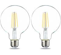Amazon Basics LED E27 Edison Screw Globe G93 Bulb, 7W (Equivalent to 60W), Clear Filament, Non Dimmable, 2 Count (Pack of 1), Warm White