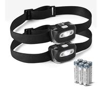 Amazon Basics LED Headlamp with 7 Light Modes - Adjustable Camping Headlight with Red Safety Light - Water Resistant Outdoor Head Torch - Batteries Included - Black - 2 Pack