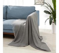 Amazon Basics Lightweight Recycled Polyester Sofa Throw Blanket, Bed Throw for Room Décor, 127 x 152 cm, Dark Grey and Light Grey Herringbone