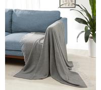 Amazon Basics Lightweight Recycled Polyester Sofa Throw Blanket, Bed Throw for Room Décor, 127 x 152 cm, Dark Grey and Light Grey Herringbone