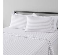 Amazon Basics Lightweight Super Soft Easy Care Microfiber 4 Piece Bed Sheet Set with 14"" Deep Pockets Queen Taupe Stripe Striped