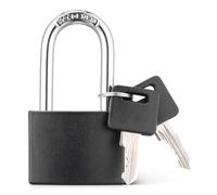 Amazon Basics Long Shackle Padlock with 2 Spare Keys, for Gates, Lockers and Chains, Vinyl-Coated Steel, 1.6 in. (4.3 cm) Width, Black