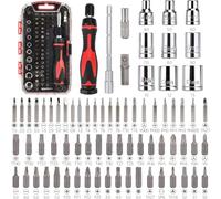 Amazon Basics Magnetic Ratcheting Wrench and Electronics Precision Screwdriver Set, 73 count (Pack of 1), Black, Red, Silver