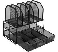 Amazon Basics Mesh Desk Organiser with 2 Trays and 5 Upright Sections, Desk Tid