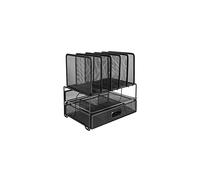 Amazon Basics Mesh Desk Organiser with Sliding Drawer, Double Tray and 5 Upright Sections, Black