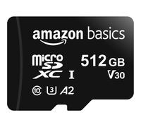 Amazon Basics Micro SDXC, 512 GB, with SD Adapter, A2, U3, read speed up to 100 MB/s, Black