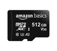 Amazon Basics - Micro SDXC, 512 GB, with SD Adapter, A2, U3, read speed up to 100 MB/s, Black