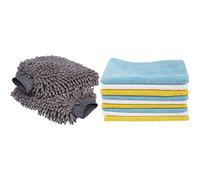 Amazon Basics Microfibre Cleaning Cloths Pack of 12 & Deluxe Microfiber Car Wash Mitt (2 Pack)