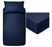 Amazon Basics Microfibre Duvet Cover Set, Single, Navy Blue & Microfibre Fitted Sheet, Single, Navy Blue