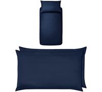 Amazon Basics Microfibre Duvet Cover Set, Single, Navy Blue & Microfibre Pillowcases, Navy Blue - Set of Two