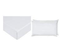 Amazon Basics Microfibre Fitted Sheet, King, Bright White & Microfibre Pillowcases, Bright White - Set of Two