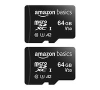 Amazon Basics microSDXC Memory Card with Full Size Adapter, A2, U3, Read Speed up to 100 MB/s, 64GB, Black (2pack)